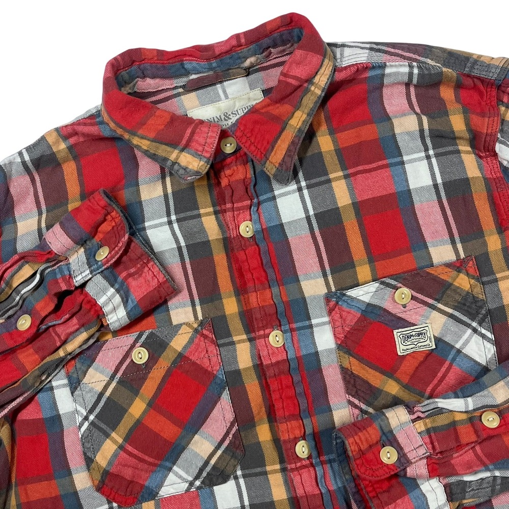 Denim & Supply Ralph Lauren Mens Medium Red Plaid Flannel Button Down Shirt